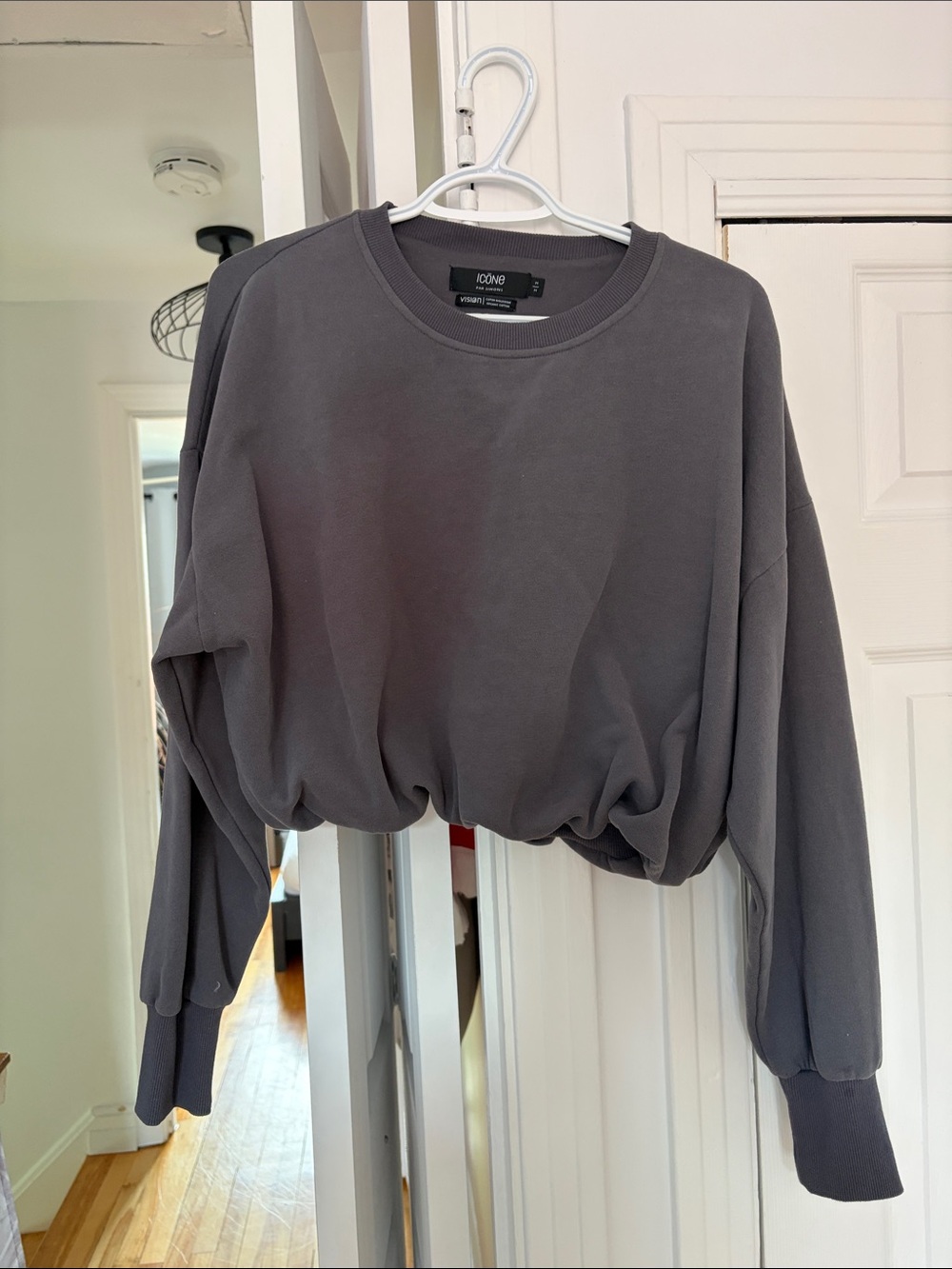 Icone Cropped Pullover Sweatshirt in Charcoal Gray